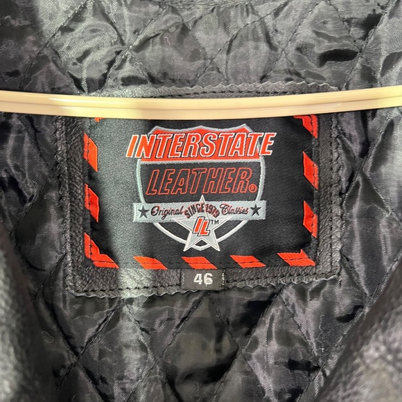 🏍️|•INTERSTATE LEATHER•| HEAVY Black Leather Biker Jacket Size 46 / XL - Picture 14 of 16